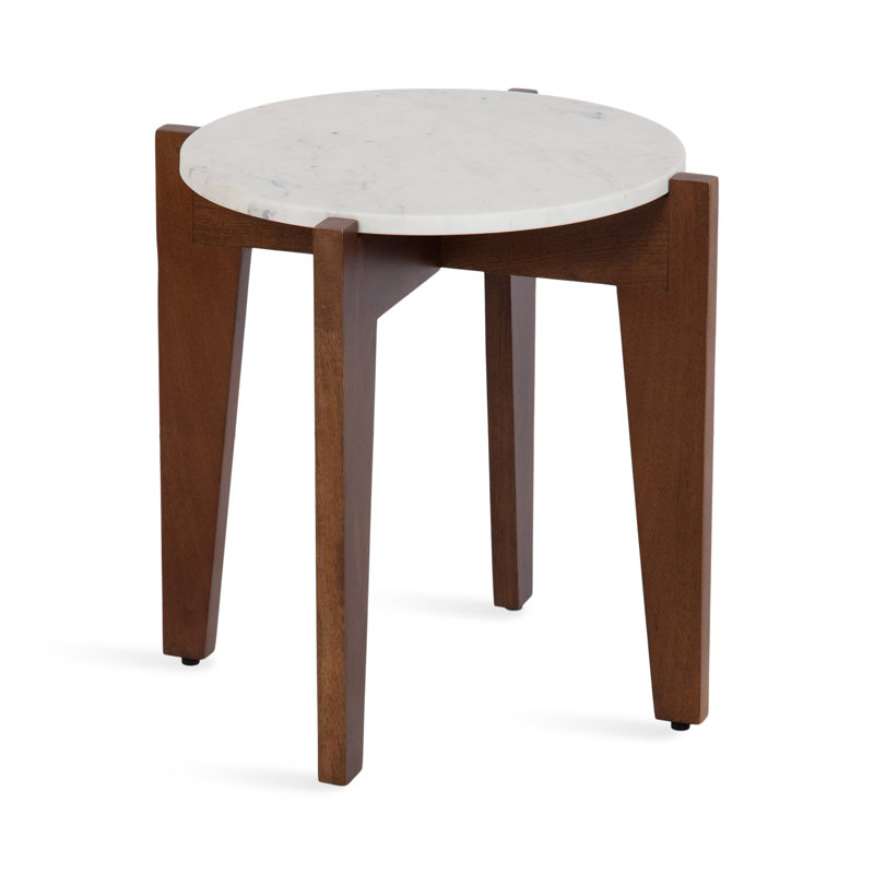 Table d'appoint ronde en marbre, Bois brun foncé