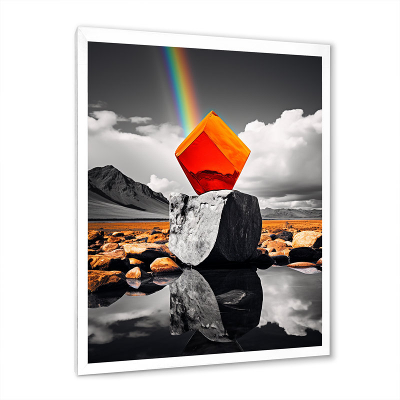 Paysage monochromatique et prisme orange - reproduction sur toile, H 20 po x l 12 po x P 1 po, Cadre photo blanc