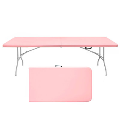 Table pliante rose 8 pi, table en plastique portable pour le camping, les pique-niques, les fêtes, table pliable