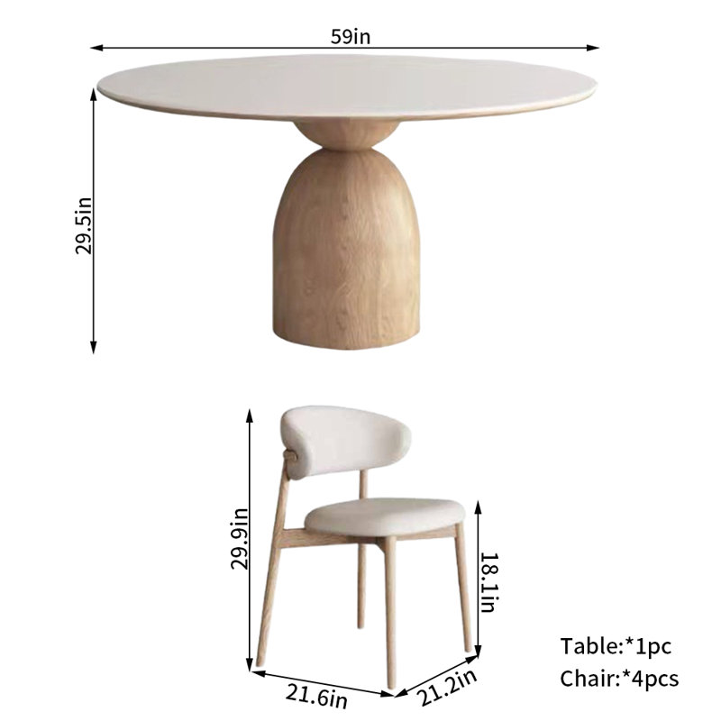 Ensemble de chaises de table de salle à manger en bois massif, H 29,5 po x L 59 po x l 59 po