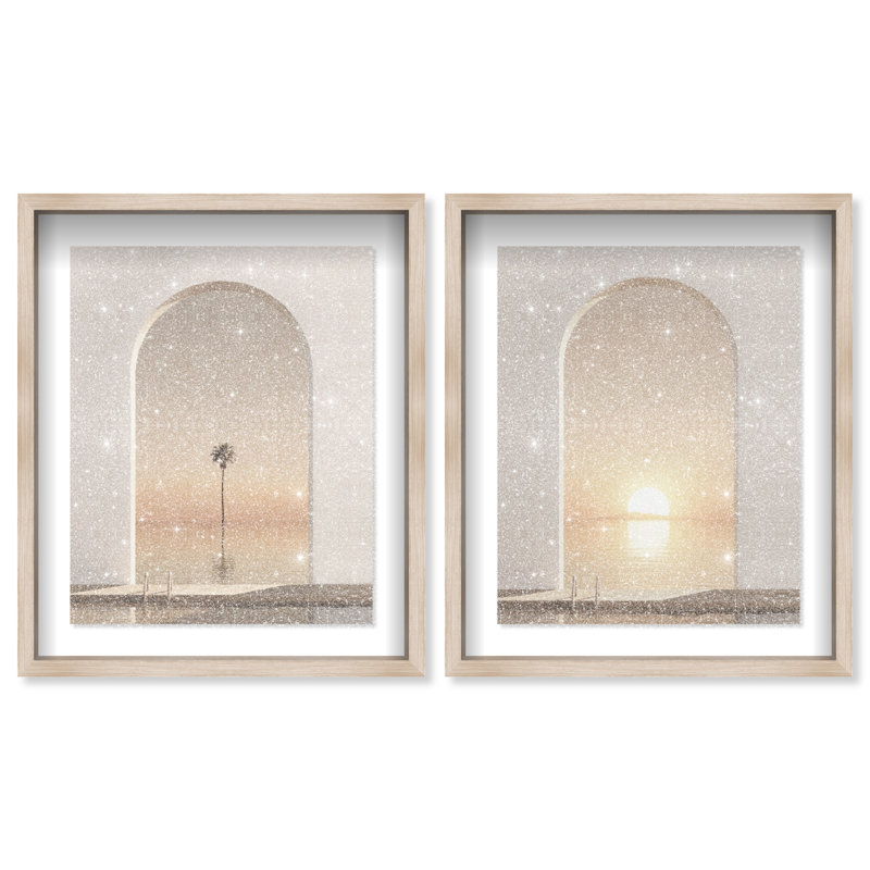 Coastal Window Set Shadowbox Landscape & Nature Print by Oliver Gal, Black Frame, 16 x 20, 17"H x 21"W, Natural Oak Shadowbox
