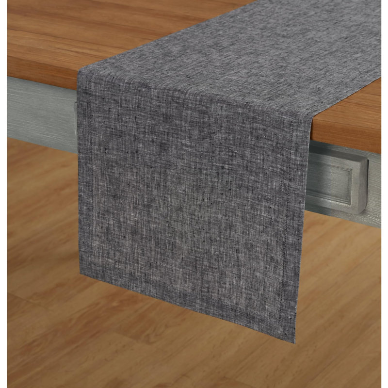 100% Pure Linen Table Runner - Athena, Chambray Black, 156" x 14"