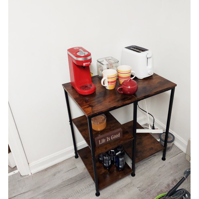 4-Tier Adjustable Bakers Rack – Rustic Microwave Stand with Storage Shelves