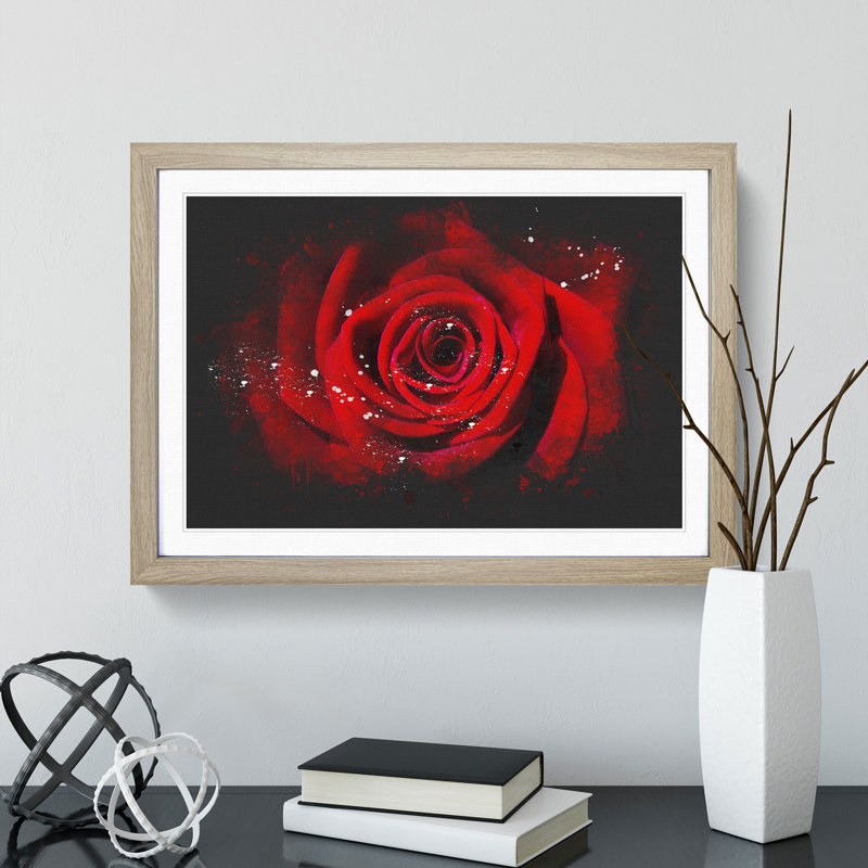 Red Rose Flower Vol.5 - Picture Frame Painting, Oak Framed, 65cm H x 90cm W x 2cm D
