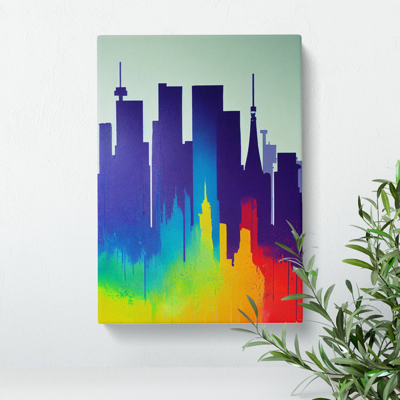 Colourful City Skyline No.5 - Print, Wrapped Canvas, 50cm H x 35cm W x 3cm D, No Matte