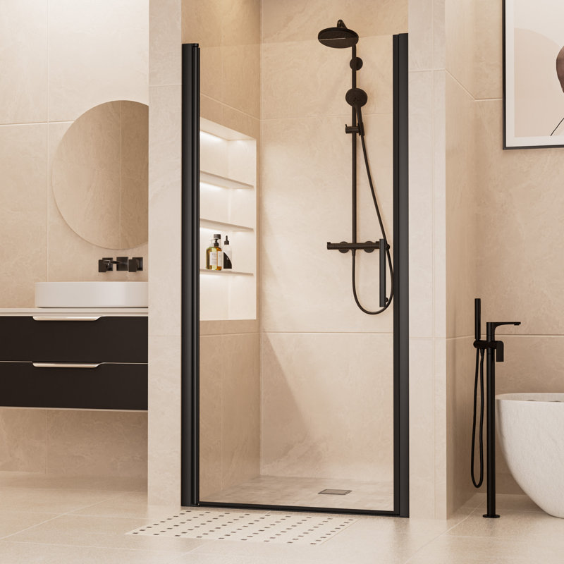 Pivot Frameless Glass Shower Door With SGCC & ANSI Certified Tempered Glass and Handle, Black, 36"-38"W