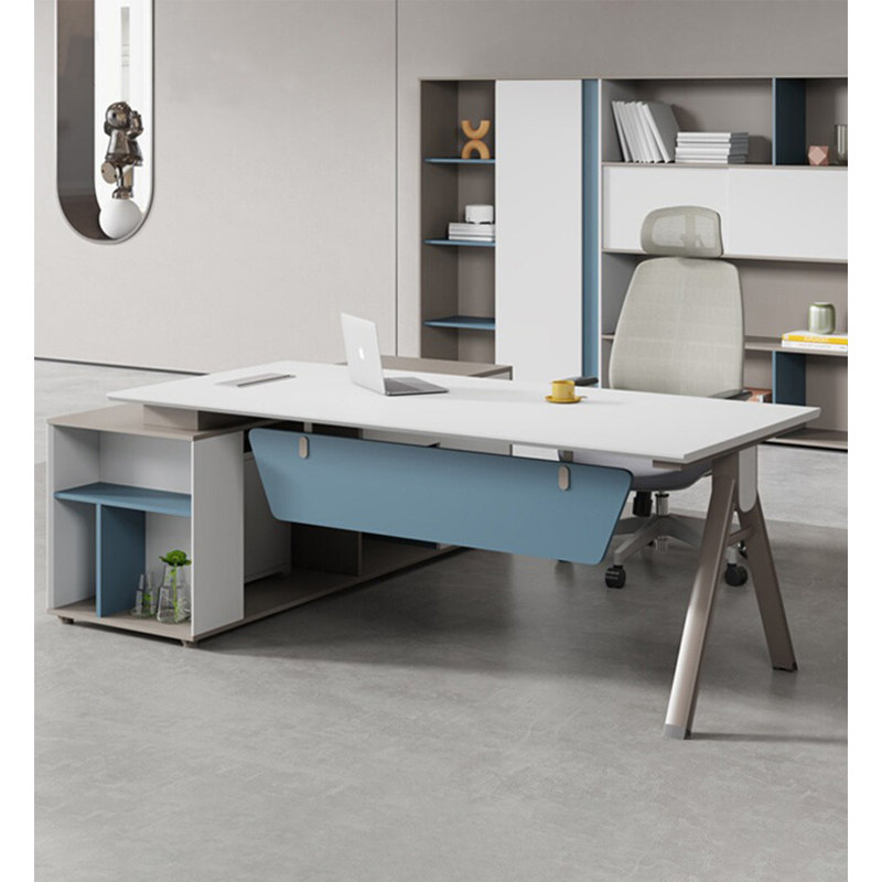 Bureau d'angle en L avec pieds en acier et rangement de grande capacité, 29.5" H x 70.9" W x 66.14" D