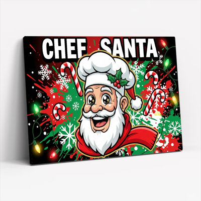Chef Santa Christmas Cartoon Canvas Wrapped Wall Art Set Of 1