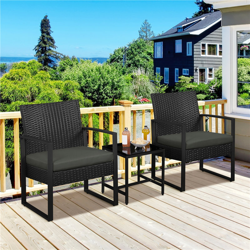 2 Seater Rattan Conversation Set, Black/Gray