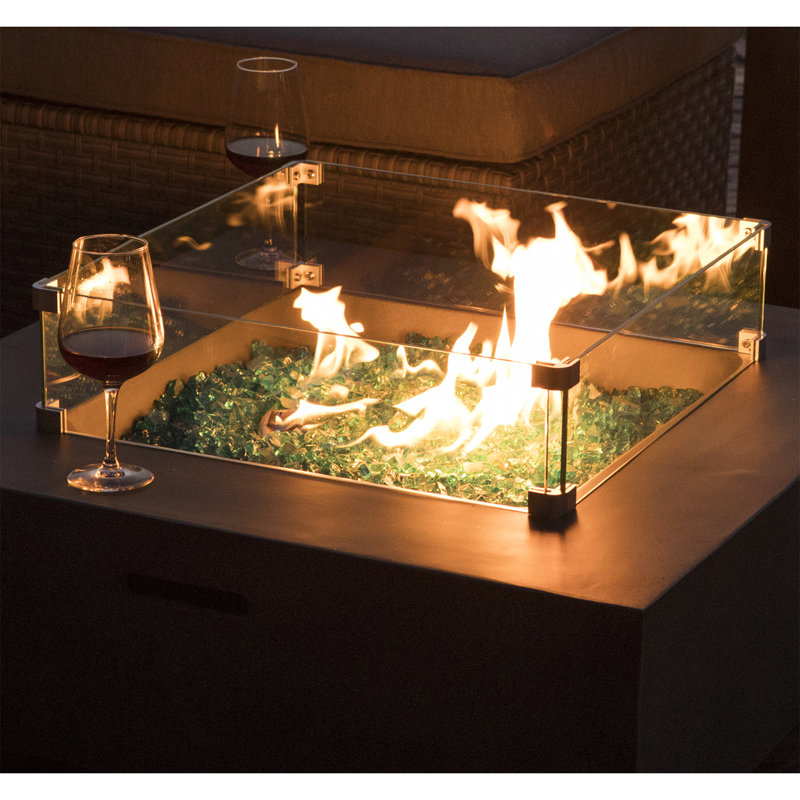 Square 22" Clear Tempered Glass Fire Pit Wind Guard