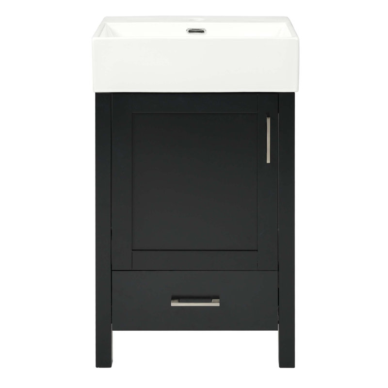 20.28'' Modern Bathroom Vanity With Ceramic Sink, Solid Wood Frame, And Drawer, Black