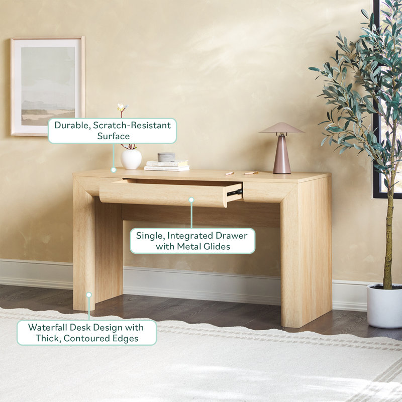 Cottrell Modern Waterfall Writing Desk, Light Ash