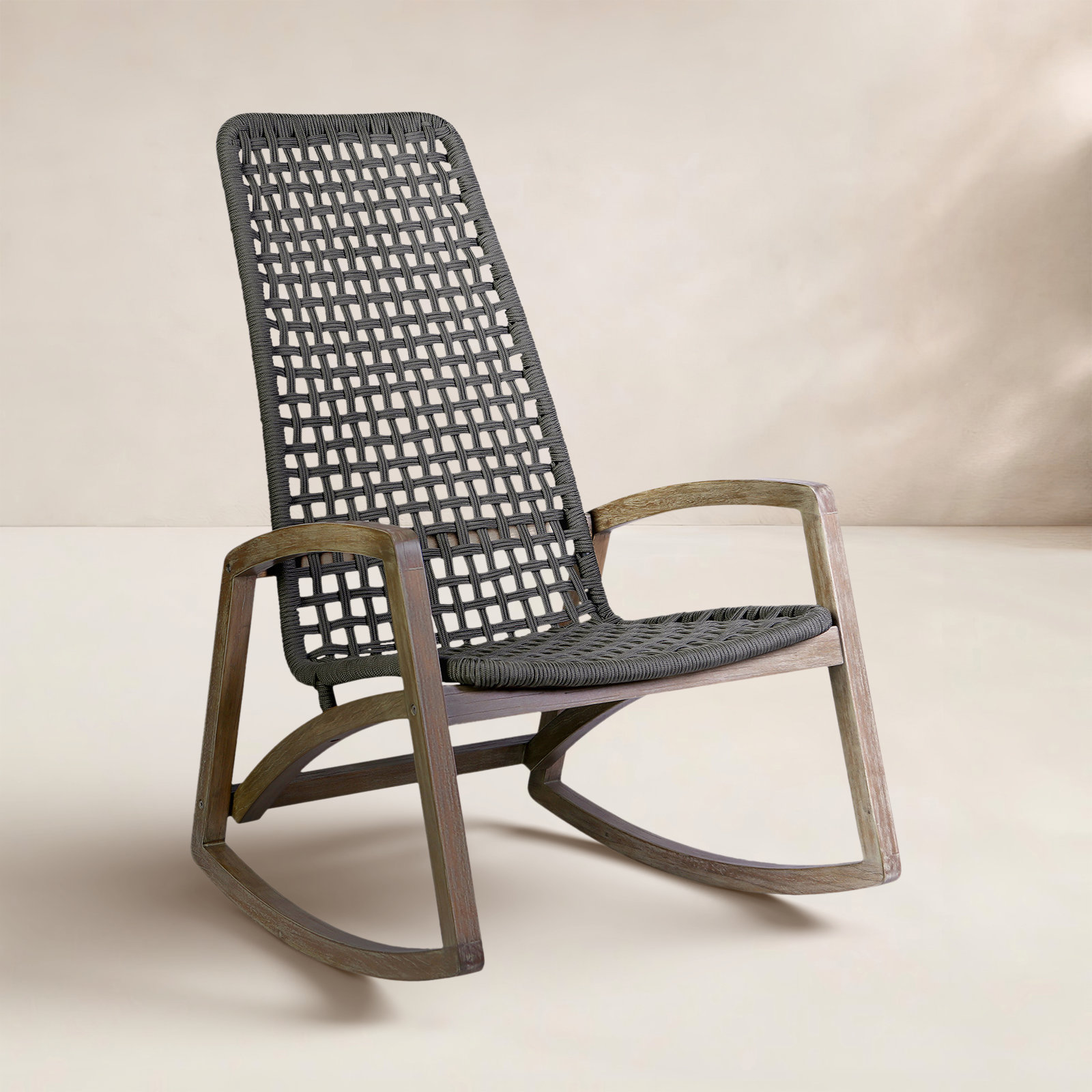 Amare Outdoor Rocking Solid Wood Chair, Black
