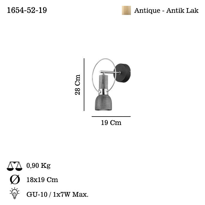 Lampe murale élégante avec corps en métal et capuchon en bois, finition laquée antique, 11,8 x 11,8 x 1,2 pouces | Comprend une ampoule de 7 W maximum GU10 | Parfait pour l'éclairage de salon, de chambre à coucher et de couloir, indice de protection IP20