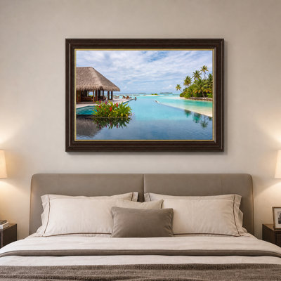Thatched Roof Hut Over Infinity Pool And Palm Trees Canvas Wall Art