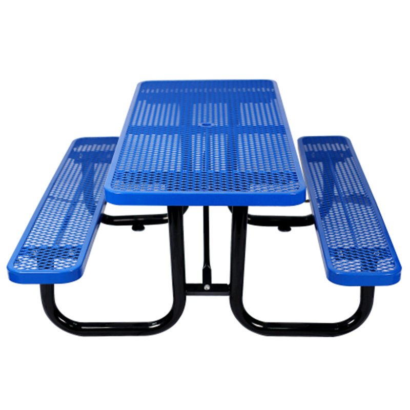6 pi Table de pique-nique rectangulaire en acier pour l'extérieur, Bleu / Noir