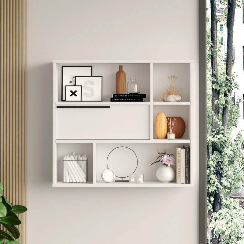 Modern Wall Shelf, White, 35.4 x 31.9 x 8.7 Inches | 100% Melamine Coated Particle Board, Thickness: 0.7 Inches | Stylish Solid Color Design, Ideal for Home Decor & Storage Solutions, Durable & Elegant