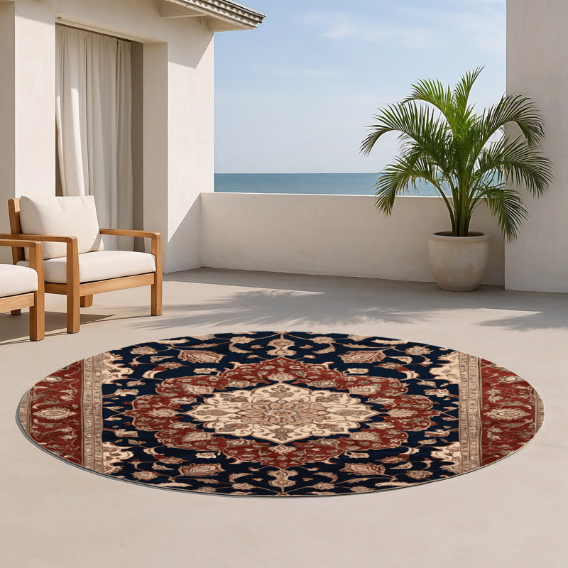 Tapis d'intérieur et d'extérieur brun Persian, Rond 5 pi