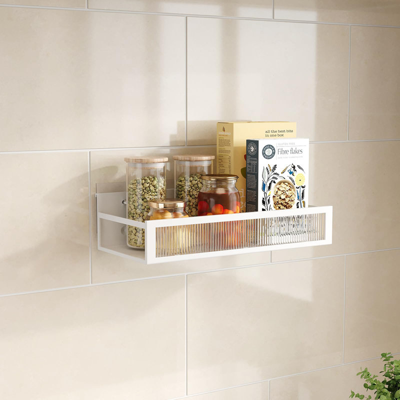 13.5cm W 碳钢 Wall Mounted Shelving Unit, (with nail-free stickers)  white