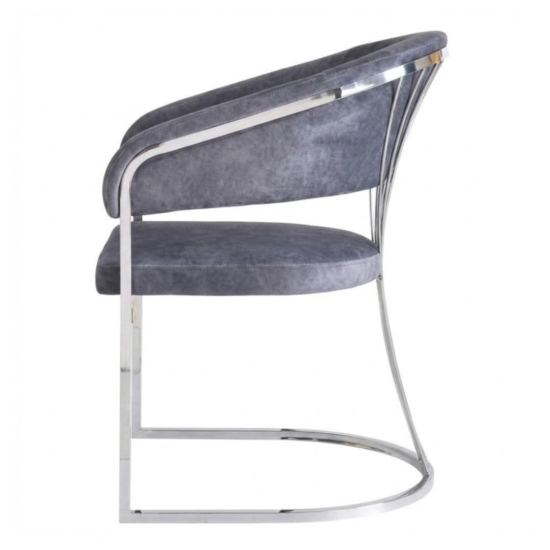Leather Upholstered Upholstered Back Armchair in Silver