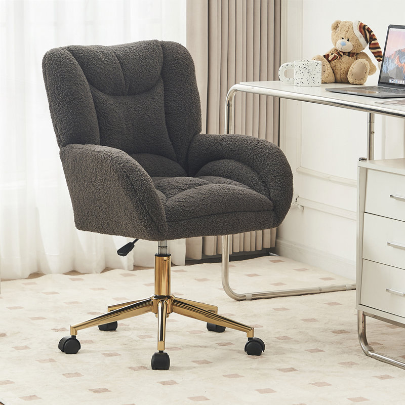 Chaise de bureau rotative à hauteur réglable en tissu Teddy, Gris foncé