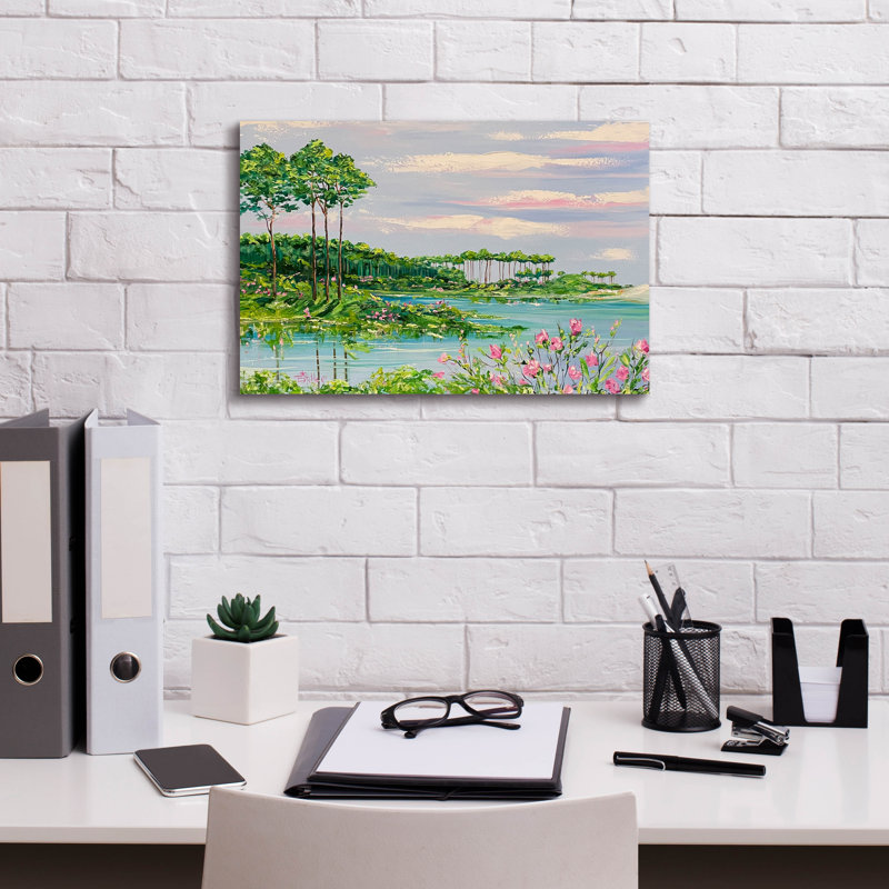 «Western Lake» par Estelle Grengs, art mural sur toile, H 12 po x l 18 po x P 0,75 po