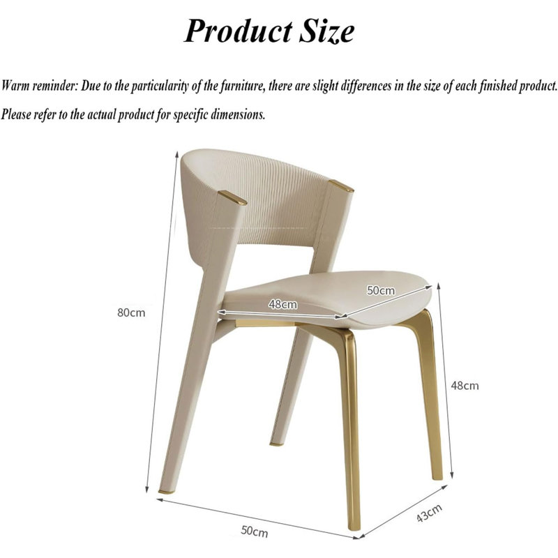 Modern Dining Chairs Set Of 2, White Upholstered Armless Faux Leather Kitchen Chair With White and Gold Metal Legs For Dining Room, Living Room