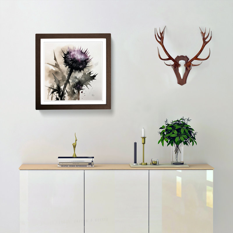 Thistle Ink Wash - Framed Print, Walnut