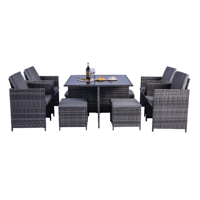 Aisma 8 - Person Wicker Patio Dining Set with Square Table , Cushions Included