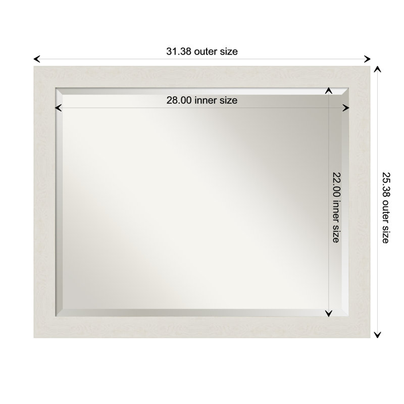Akhia Narrow Beveled Wall Mirror, Distressed Cream White, 25" x 31"