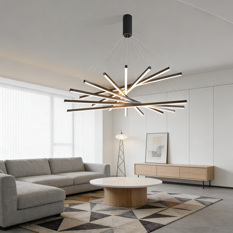 Lustre moderne à DEL à intensité variable avec hauteur réglable pour les hauts plafonds, température et luminosité de la couleur de la télécommande, luminaire suspendu sculptural Spoutnik