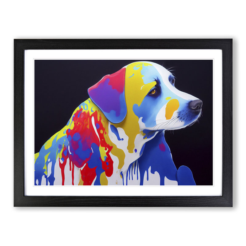 XH1022-6597X Painted Dog Vol.1 Abstract - Single Picture Frame Print, 34cm H x 46cm W x 2cm D, Black Framed