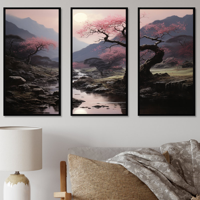 Silhouette de cerisier en fleurs - Art mural cerisier en fleurs, Cadre flottant noir, H 28 po x l 36 po x P 1 po