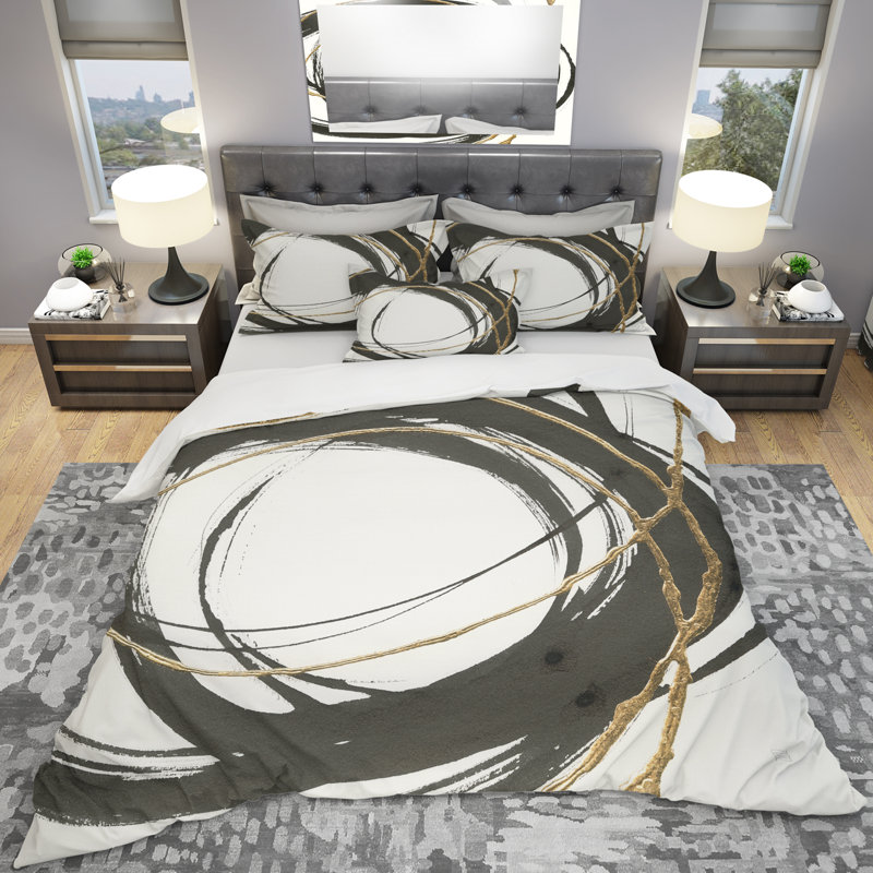 Gold Glamour Circle III - Ensemble de housse de couette chic et luxueux - Microfibre de polyester
