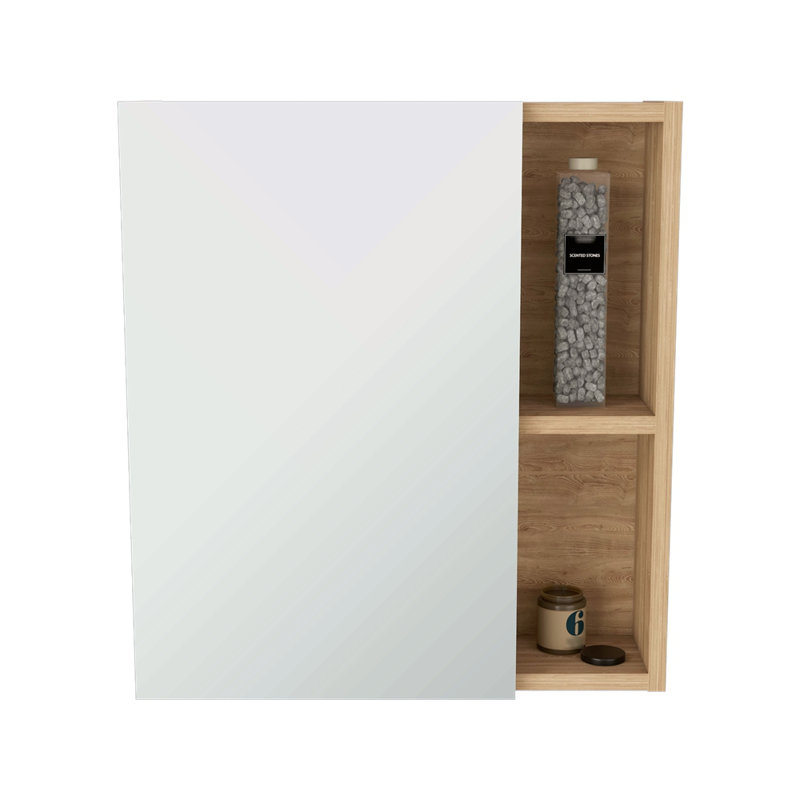 Armoire à pharmacie à porte simple H 19 po avec miroir, cinq tablettes intérieures, Beige