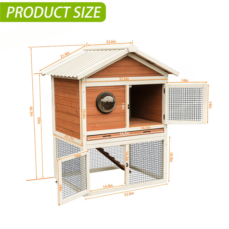 Cage à lapin en bois de qualité supérieure, maison de lapin extérieure résistante aux intempéries avec plateau coulissant et coulissant, refuge spacieux pour petits animaux