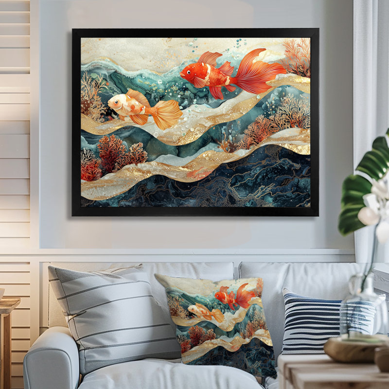 Coatal Fish Friends Above A Coral I - Animals Large Wall Art, 30" H x 40" W, Single Picture Framed, Black