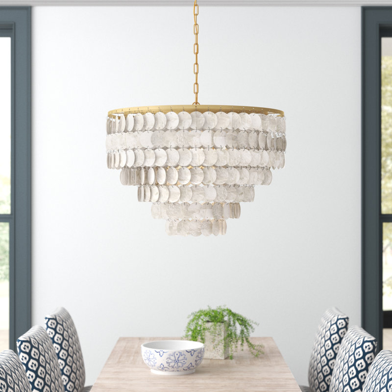 Novalee Dimmable Metal Tiered Pendant, Brass, 6 Lights, 17.5" H x 25.6" W x 25.6" D