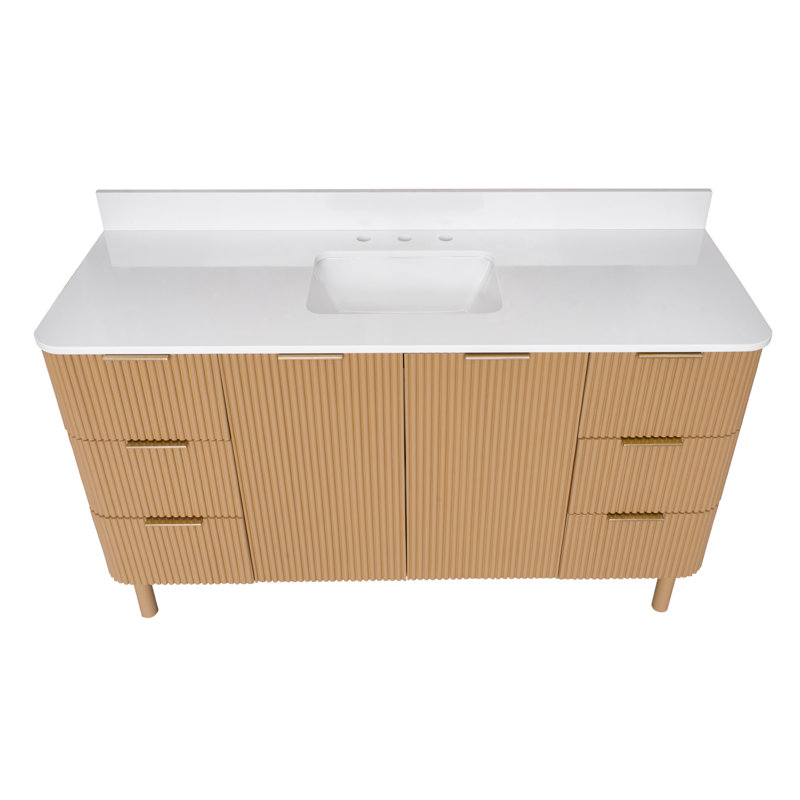 Meuble-lavabo simple 60 po Belwood, Blanc d'ingénierie, Doré