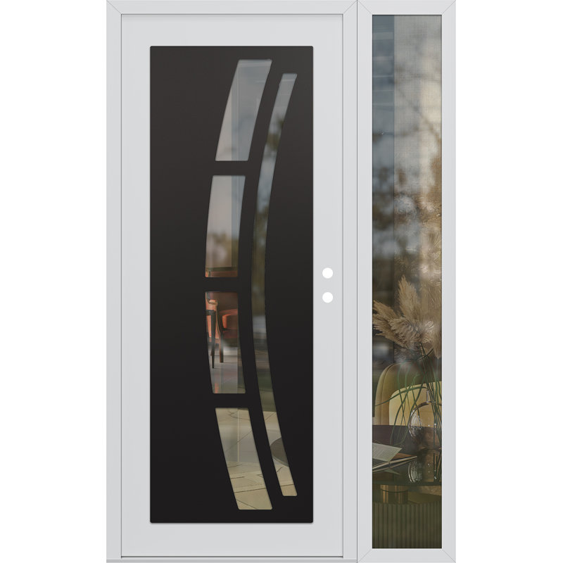 C12 gauche 52 po X 80 po Panneau en acier noir et blanc et verre transparent blanc avec porte d'entrée avant en verre transparent Sidelite