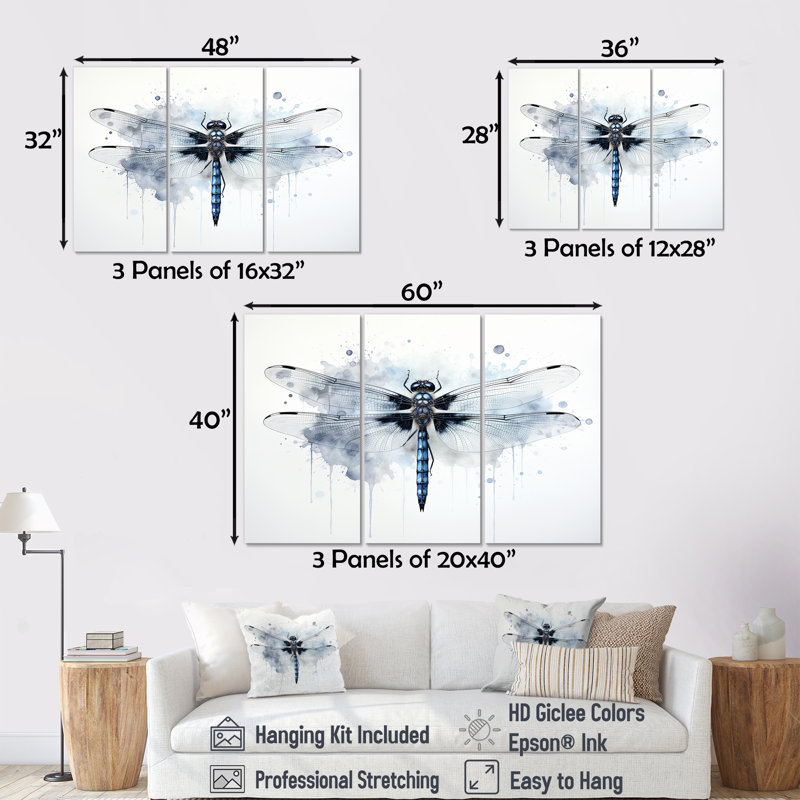 Dragonfly Elegance I - ensemble de reproductions d'art mural, H 40 po x l 60 po