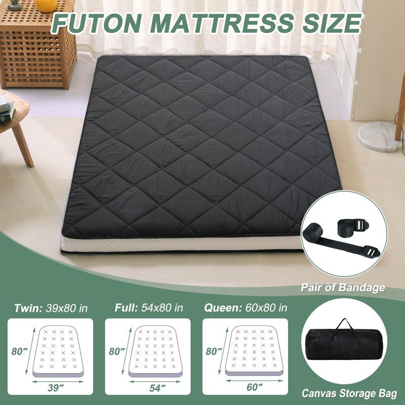 Gracinha 4" Cotton Full Size Futon Mattress, Queen, Black