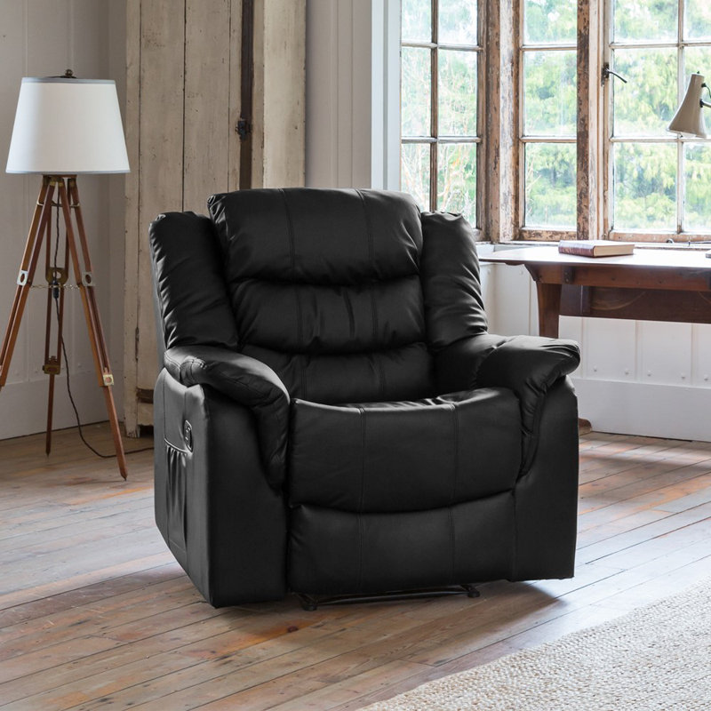 Sartin 94cm Wide Faux Leather Wall Recliner Standard Recliner, Black