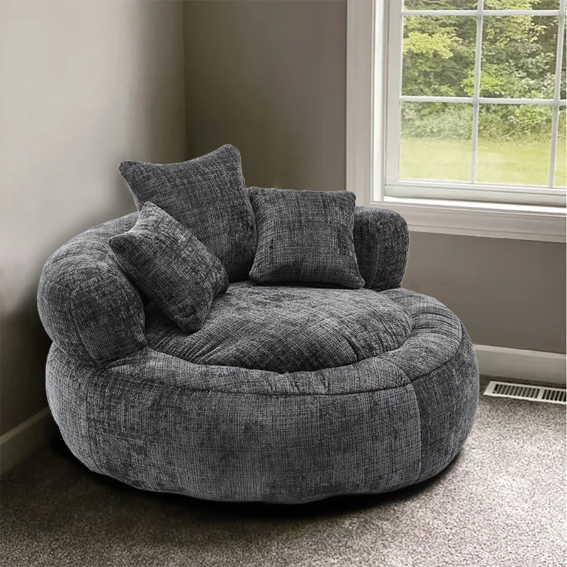 Memory Foam Bean Bag Chair for Kids, People Dog Bed, Chenille Fabric Cover, Indoor/Outdoor Lazy Susans, by Amitiel, Black