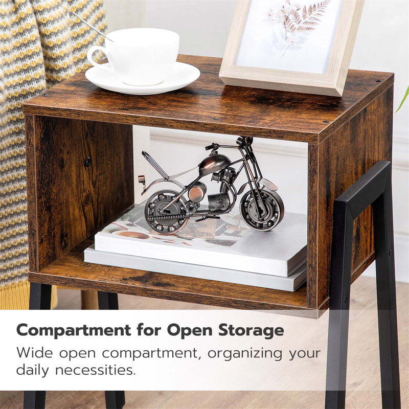 Rustic Brown Industrial Stackable Nightstands with Metal Legs