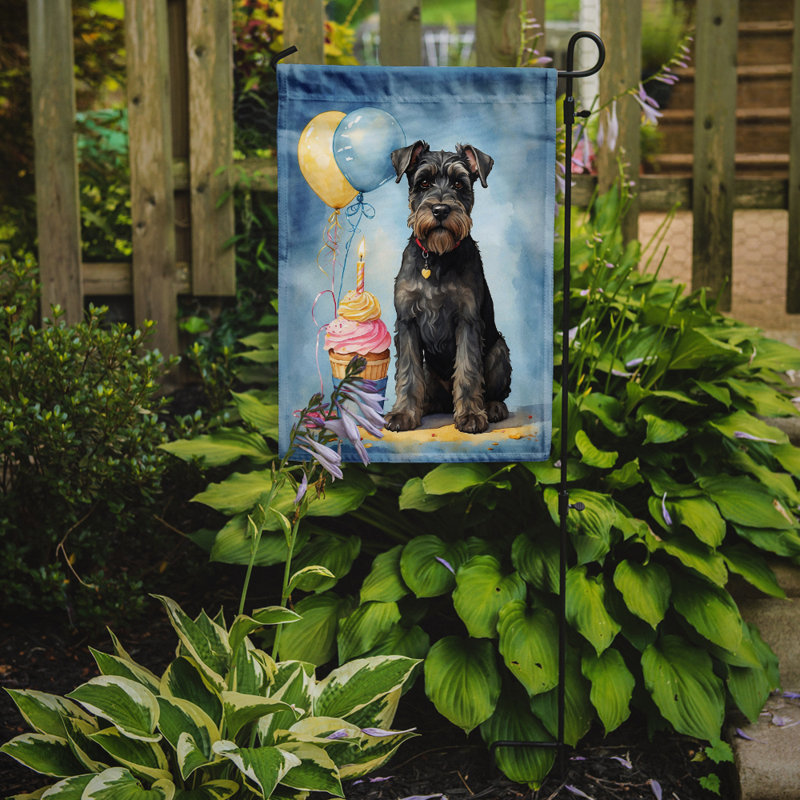 Happy Birthday Garden Flag, Black Schnauzer 