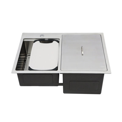 Lavabo d'extérieur à double cuve encastré en acier inoxydable avec poste de travail