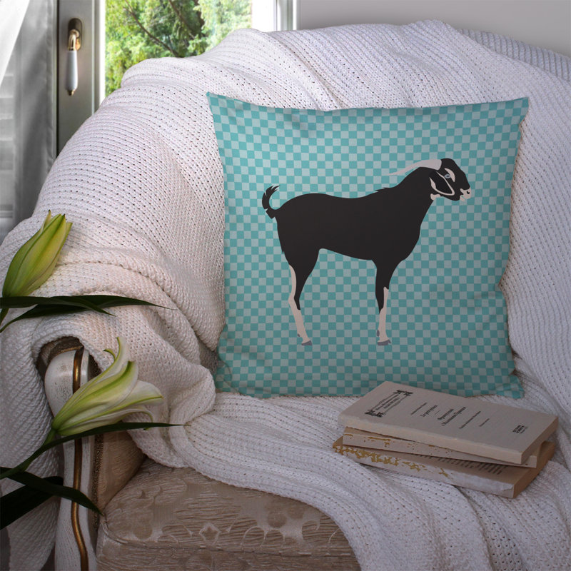 Coussin décoratif d’extérieur en tissu à vérifier chèvre, Bleu, 14 po x 14 po