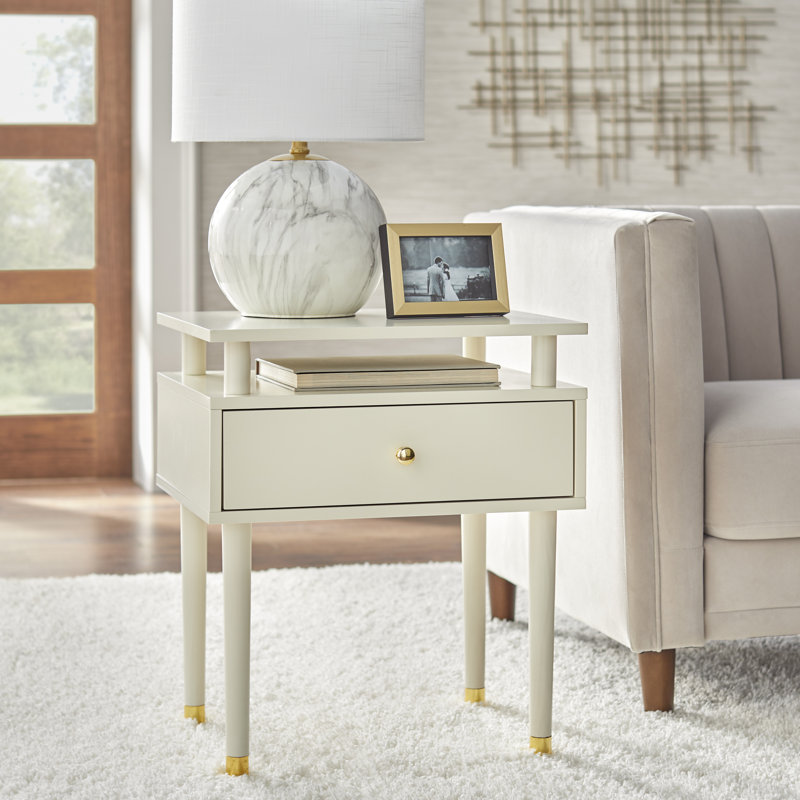 Camylle End Table with Storage, Antique White/Gold