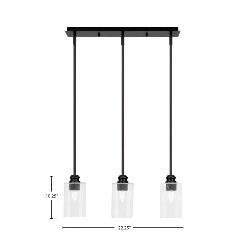 Edge 3 Light Stem Linear Pendalier Shown In Espresso Finish With 4" Clear Bubble Glass
